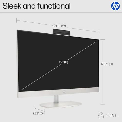 Image of HP 27 All-in-One Desktop Pc, 27'' Touchscreen FHD IPS Display, Intel Ultra 7 255U (12 Cores), Intel AI Boost (12 NPU Tops), 32GB DDR5 RAM, 2TB SSD, Windows 11Pro, Wireless Keyboard & Mouse, WiFi 6