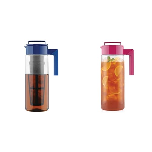 Takeya 2 Qt Blueberry Flash Chill Iced Tea Maker and 2 Qt Raspberry Airtight Pitcher Bundle