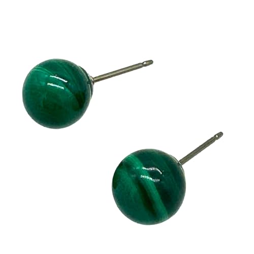 [ジュエリーショップエム] ピアス 天然石 1粒 パワーストーン メンズ レディース 直結 シンプル チタンポスト 日本製 アクセサリー p0036 マラカイト 6mm