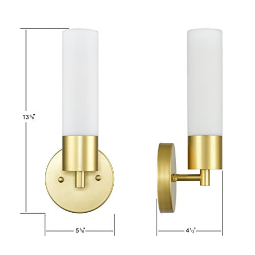 Onesto Lighting Zenda Brass Wall Sconce Lighting With Led Bulb - Bathroom Vanity Light Fixture - Modern Indoor Interior Bedroom Wall Sconces With Frosted Opal White Glass Shade #TOP4