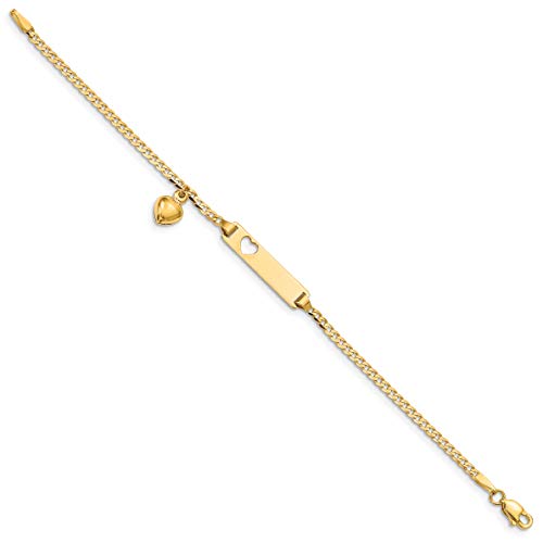 14K Solid Yellow Gold Heart Love Dangling Curb Link Name Bar Identification ID Bracelet2