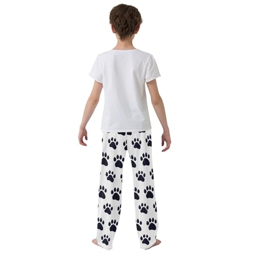 ALAZA Black Dog Paw Print White Pajama Pants Long Sleep Pant Pajama Bottoms Elastic Waist with Pockets3