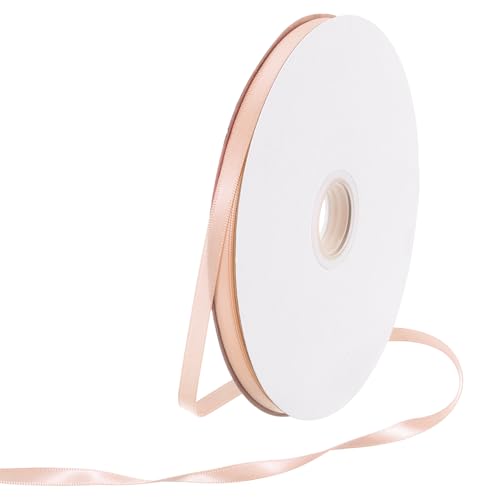 Rebower 1/4 Inch 100 Yard Satin Ribbon Thick Double Face Grosgrain Silk Ribbon, [for Gift Wrapping, Hair Bows, Wedding, Cake, Flower] - Apricot