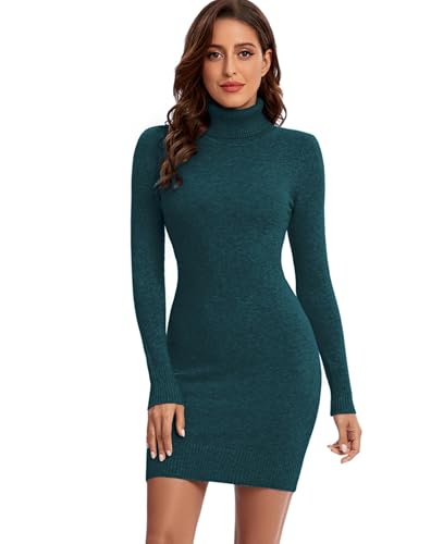 Avancel Damen Strickkleid Winter Kleid Langarm Pulloverkleider Knielang Elegant Rolllkragen Kleidr Herbst 2025 Türkis S