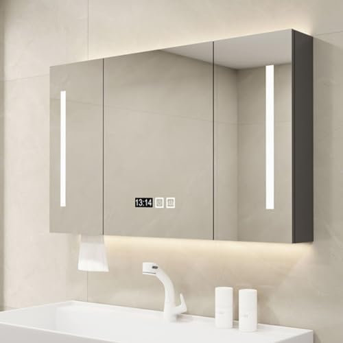 Smart Led Bathroom Vanity With Storage, 3 Tone Dimming Makeup Light, Defogger Mirror, Temperature & Time Display, Wall-Mounted Medicine Cabinet For Ultimate Con,60*12*70cm/23.6*4.7*27.6in-G