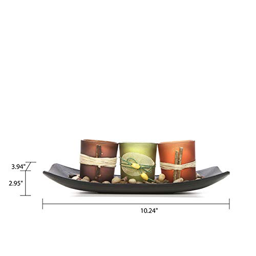 Hosley Natural Farm-House Candle-Scape Set Of 3 Decorative Candle Holders Rocks And Tray 10 Inch Long. Ideal Gift For Wedding Party Spa Aromatherapy Led Tea Light Votive Candle Gardens O5 #TOP6