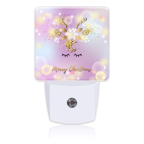 Image of Cute Merry Christmas Deer Night Light for Kids, LED Night Light Plug into Wall with Dusk to Dawn Sensor for Girls Boys Women Men Room Decor, Hallway, Kitchen, Bathroom, Nursery, Stairs