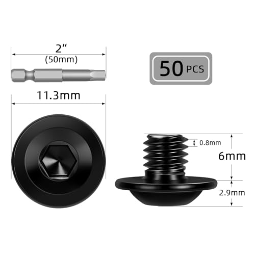 Image of M5-0.8 x 6mm 50 PCS Flanged Button Head Socket Cap Bolts Screws, Stainless Steel 304, Allen Socket Drive, Screwdriver Bit Included, Black Finish, Fully Machine Thread