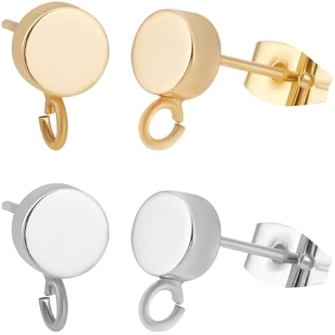 Beebeecraft 20Pcs Flat Round Stud Earrings with Loop 18K Gold & 925 Sterling Silver Plated Earring Posts Findings for Jewelry Making Cover