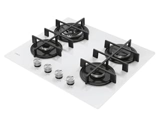 Candy Moderna Piano Cottura a Gas 4 Fuochi, Vetro Temperato, Bruciatore a Doppia Corona, Griglie Lavabili in Lavastoviglie, AxLxP 0,8x59,5x51 cm, Bianco - CVG6BR4WTW