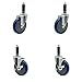Stainless Steel Polyurethane Swivel Expanding Stem Caster Set of 4 w/5" x 1.25" Blue Wheels and 7/8" Stems - Includes 2 with Top Locking Brake - 1400 lbs Total Capacity - Service Caster Brand