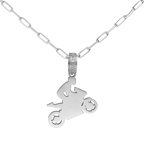 Pendentif moto CODEONE en acier inoxydable au design sportif artisanal
