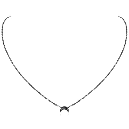 ChicSilver Personalized 925 Sterling Silver Dainty Small Heart/Star/Moon/Dot/Triangle Pendant Necklace for Women, Silver/Gold/Rose Gold/Black (with Gift Box) 02.Moon 02.Black