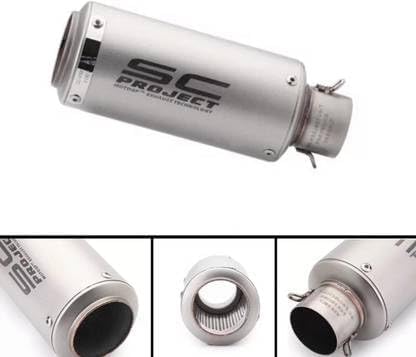 Image of SC projacter Vagary Universal Hexa Cut Slip On Motorcycle Exhaust Silencer with Removable DB Killer, Carbon Fiber Look Muffler for Bajaj TVS KTM Yamaha Suzuki Hero Bikes (Silver)