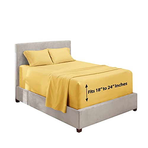 Image of Hearth & Harbor Extra Deep Pocket Bed Sheet Set - 4 Piece Hotel Luxury Sheets Fits Up to 24 inch Thick Mattress - Queen - Custard Mellow Yellow