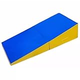 DIROVO Foldable Incline Gymnastic Mat Non-Slip Wedge Cheese Tumbling Yoga Mats with Carrying Handle Home Gym Fitness for Training Aerobic Exercise(Blue yellow,83x60x35cm)