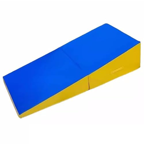DIROVO Foldable Incline Gymnastic Mat Non-Slip Wedge Cheese Tumbling Yoga Mats with Carrying Handle Home Gym Fitness for Training Aerobic Exercise(Blue yellow,83x60x35cm)