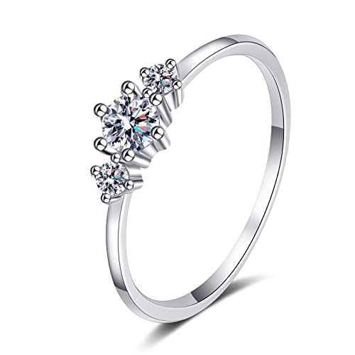 Bague femme argent massive, anneau fin en moissanite de prestige