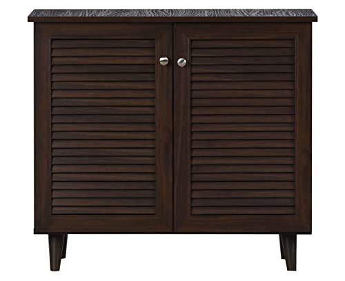 Image of DeckUp Noordin 2-Door Engineered Wood Shoe Rack (Walnut, Matte Finish), 34X77X68 Cm