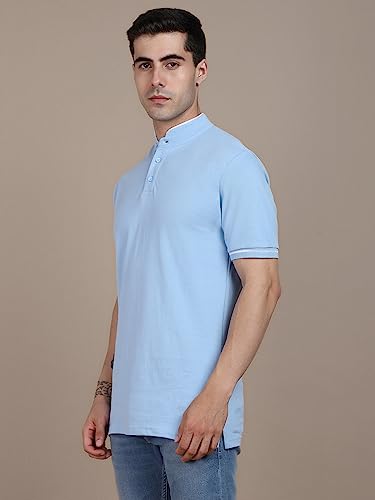 Image of Dennis Lingo Men's Cotton Solid Stand Collar Regular Fit T-Shirt