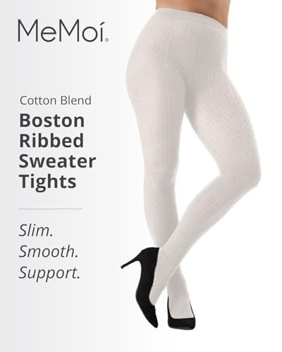 Image of MeMoi Boston Ribbed Cotton Sweater Tights, Warm Opaque Winter Tights