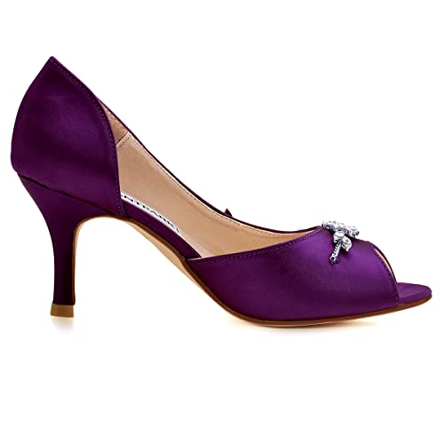 Image of ELEGANTPARK Peep Toe Heels for Women, Satin Rhinestones Dress Wedding Shoes