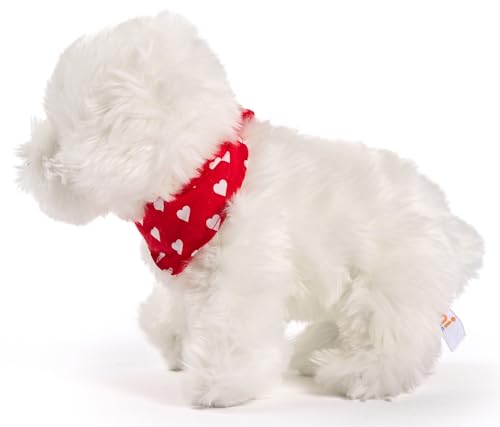 Uni-Toys - Malteser, stehend - Mit Halstuch (Herzchen-Motiv) - 32 cm (Länge) - Plüsch-Hund - Plüschtier, Kuscheltier