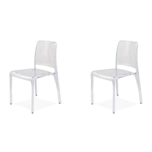 Formarreda Silla ANDROMEDA de policarbonato transparente neutro | Juego de 2 sillas monobloque de policarbonato | Apilables, para interior y exterior | Silla de oficina, salón, cocina