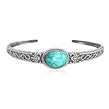 Fuqimanman2020 Bohemian Natural Stone Turquoise Engraved Cuff Bracelet Adjustable Wrap Bangle Western National Style for Women Gemstone Boho Jewelry-C