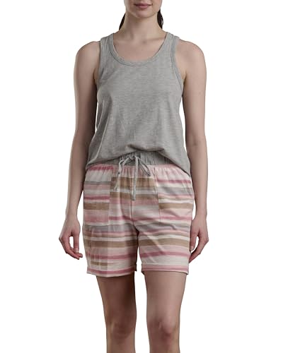 Image of Splendid Women's Tank Top and Shorts 2-Piece Pajama Set, Heather Grey /Watercolor Stripe, X-Large