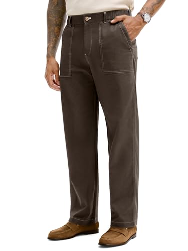 HOTake Men's Casual Cotton Linen Pants Relaxed Fit Flat Front Expandable Waist Trousers2
