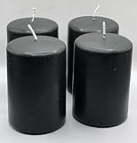 Dänische Stumpenkerze schwarz 4-er Set, Höhe 10 cm Ø 6,8 cm, 35 Stunden Brenndauer, Rund-Kerze, Block-Kerze, Adventskerze, Trauerkerze, ohne Duft