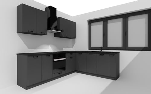 PEGANE Cuisine complète d'angle ANIA 9 éléments Couleur Graphite - Longueur 200/260 cm