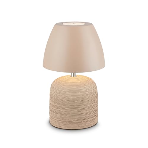 BRILONER - LED Tischlampe kabellos IP44 mit Touch, dimmbar, Keramikfuß, Nachttischlampe, Leselampe, LED Lampe, Dekolampe, Tischleuchte, Akkulampe, Outdoor Lampe, 13,5x22 cm, Beige
