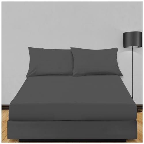 GC GAVENO CAVAILIA 100% Poly Cotton King Size Fitted Sheets | Easy Care Soft 100% Pollycotton Fabric Non Iron | Shrinkage And Fade Resistant Extra Deep Fitted Bedsheet (152 cm x 203 cm) | Charcoal