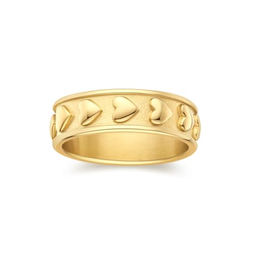 FRUMOS Gold Rings for Women - 14K Gold Stacking Heart Rings,Dainty Chunky Promise Wedding Bands for Women Christmas Valentines Mother New Year Size 7 by FRUMOS - Used condition - US$11.40