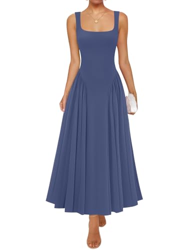 Image of ZESICA Womens 2026 Summer Sleeveless Square Neck Sundress Casual Long Flowy A Line Beach Vacation Maxi Dresses