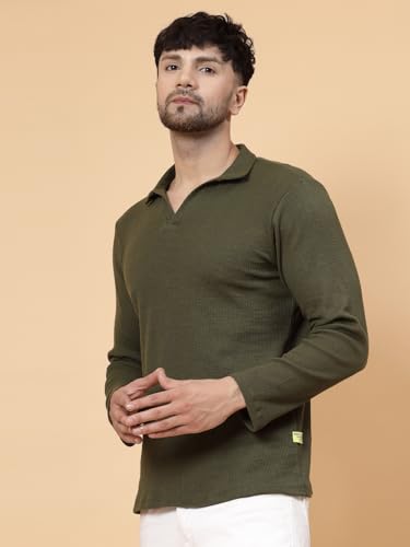Image of Rigo Printed Casual T-Shirts for Men | Waffle Knit Solid T-Shirt for Men | Full Sleeves T-Shirts for Men