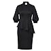 Church Clergy Dress for Women 3/4 Sleeve Irregular Ruffle Pencil Dress with Tab Collar Black
