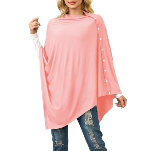 Ferand Women's Lightweight Poncho Tops Versatile Buttoned Shawl Wraps for Spring Summer