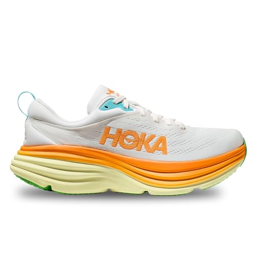 HOKA HOKA ONE ONE Mens Bondi 8 Textile Blanc De Blanc Solar Flare Trainers 12 US
