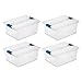 Sterilite Deep Clip Box Clear Plastic Storage Tote Container with Lid, 4 Pack