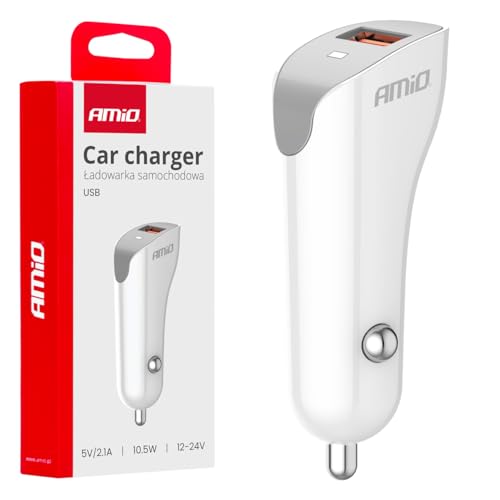 AMiO Chargeur de voiture USB-A pour téléphone 2,1 A 12/24 V Blanc