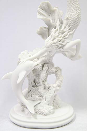 12 1/4" Nude Naked Mermaid With Dolphin Italian Statue Sculpture Figurine Made In Italy #TOP1