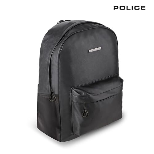 Image of Police Premium Vegan Leather Single Compartment Laptop Backpack - Black | 22L Stylish & Durable Laptop Backpack for Men | Spacious Office, Travel & Daily Use Backpack
