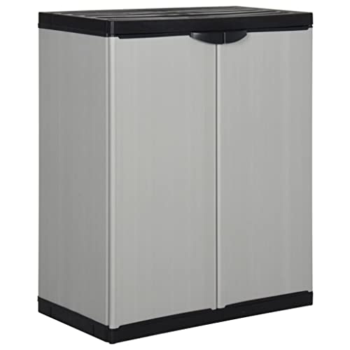SooIarix Garden Storage Cabinet, Grey and Black PVC and Polypropylene,