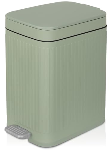 Image of rejomiik Small Bathroom Trash Can with Lid Slim Soft Close Garbage Can Step Wastebasket Container Trash Bin for Office Bedroom Kitchen Living Room (1.9 Gallon Light Green)