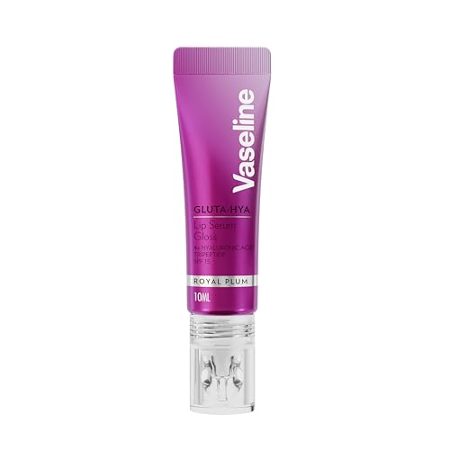 Vaseline Gluta-Hya Royal Plum Lip Gloss Serum Lip Care with Hyaluronic Acid and GlutaGlow Technology Tints Plumps and Protects with SPF15 for Plump and Dewy Lips 10 ml