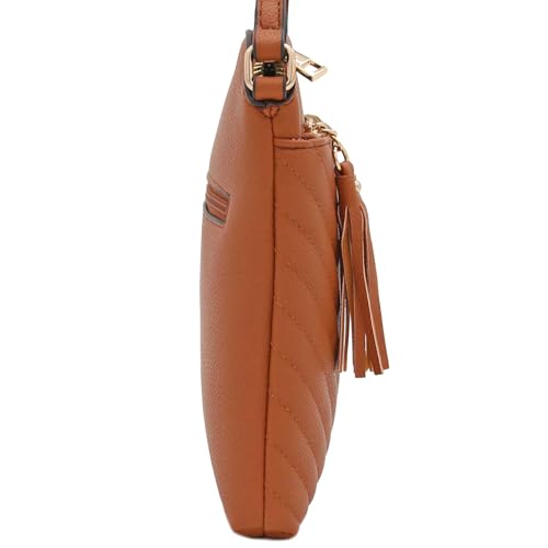 Image of FashionPuzzle Chevron Quilted Medium Crossbody Bag with Tassel Accent