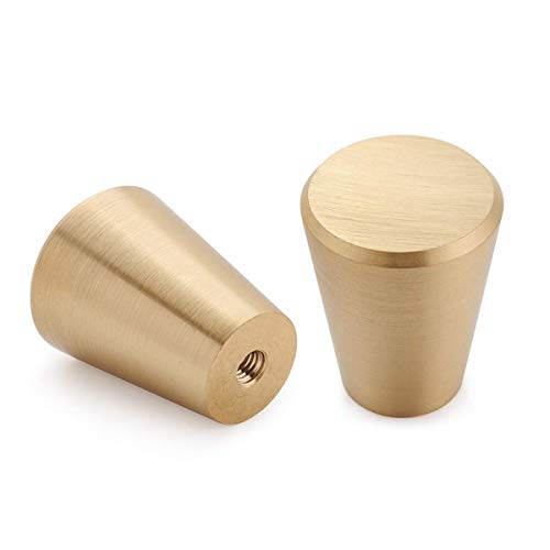YANGQIHOME Lot de 10, Boutons de Meuble en Laiton Brossé, Boutons de Tiroir de Commode en Or, Pour Armoires, Placards, Salle, Bain et Cuisine, 20 x 25mm (Cône)